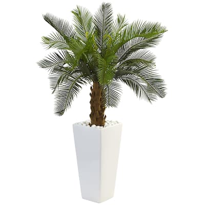 Nearly Natural 3-foot Cycas Tree in White Tower Planter