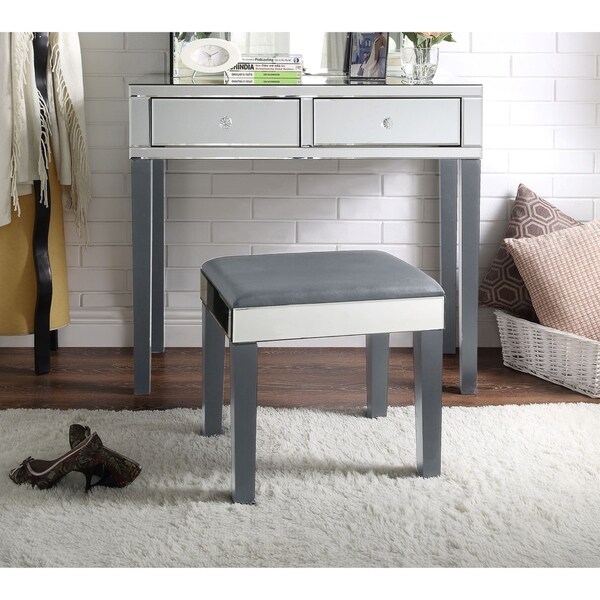 Portia Mirrored 2 Drawer Vanity Corner Table And Stool Portia Mirrored 2 Drawer Vanity Corner Table And Stool Set