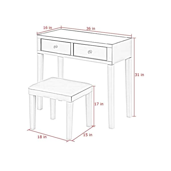 Shop Portia Mirrored 2 Drawer Vanity Corner Vanity Table And