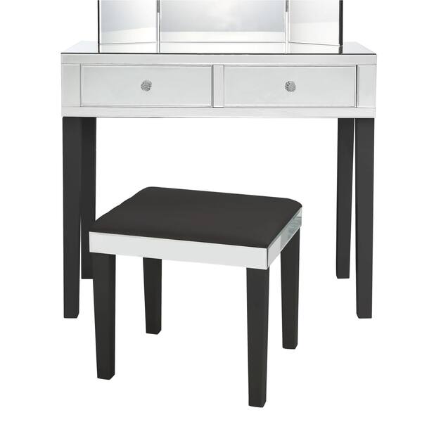 Shop Portia Mirrored 2 Drawer Vanity Corner Vanity Table And Stool Set N A Overstock 16564266