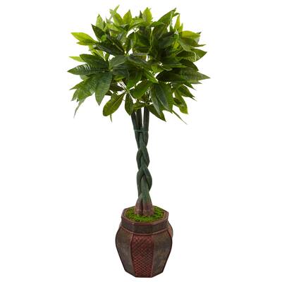 Nearly Natural Green Silk 4.5-foot Money Tree in Planter With Natural Sheet Moss