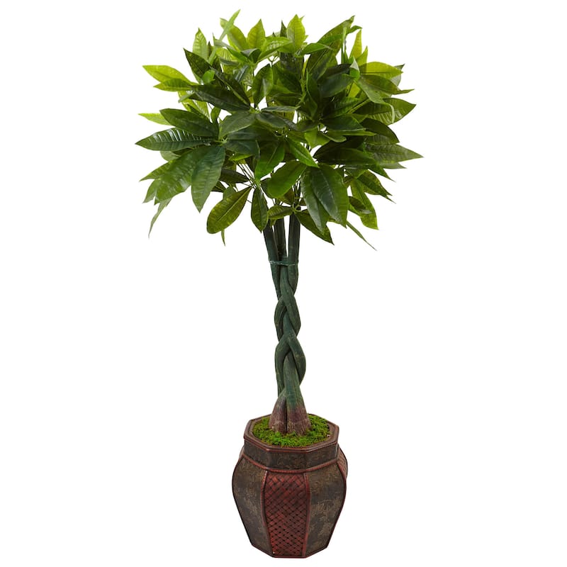 Nearly Natural Green Silk 4.5-foot Money Tree in Planter With Natural ...