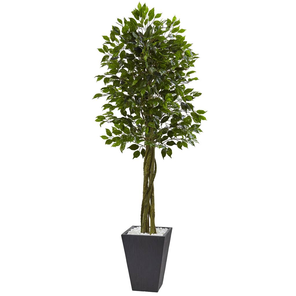 Nearly Natural Grey 6.5-foot Ficus Tree Indoor or Outdoor Planter