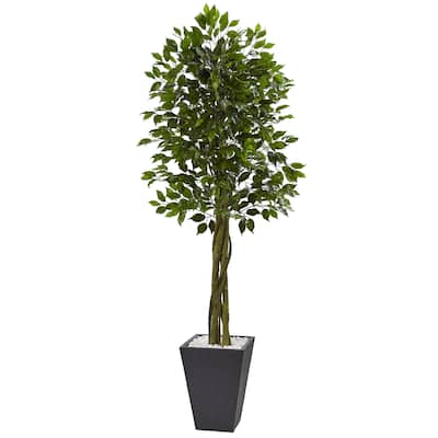 Nearly Natural Grey 6.5-foot Ficus Tree Indoor or Outdoor Planter
