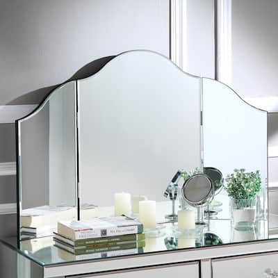 Hannah Frameless Modern Contemporary Tri-fold Tabletop Vanity Mirror