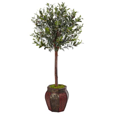 Nearly Natural 4.5-foot Olive Topiary Tree in Weave Panel Planter