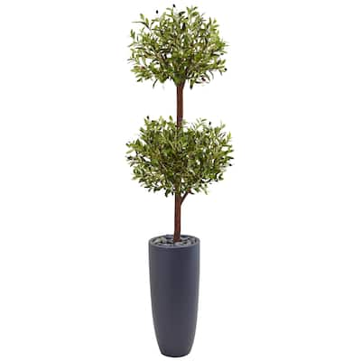 Nearly Natural Silk 6-foot Olive Double Tree Cylinder Planter