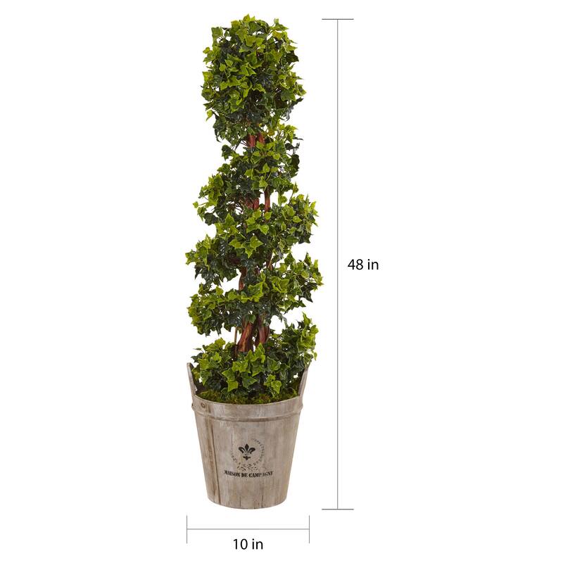 Nearly Natural Silk 4-foot English Artificial Indoor/Outdoor Ivy Tree in Farmhouse Planter