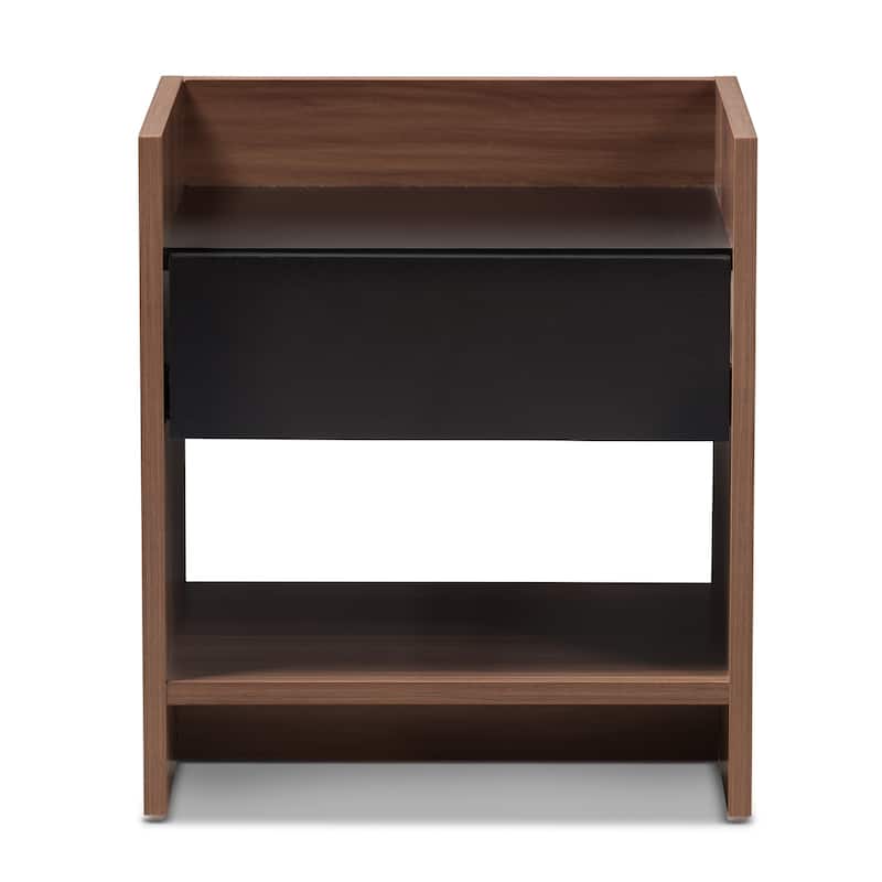 Modern Two-Tone Walnut and Black Wood 1-Drawer Nightstand by Baxton Studio