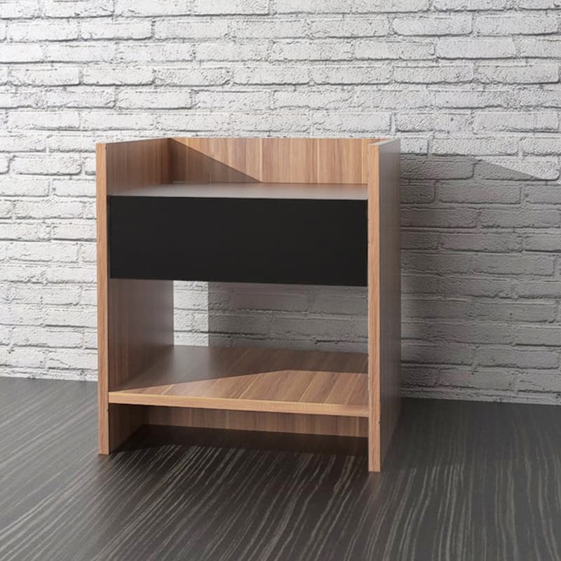 Modern Two-Tone Walnut and Black Wood 1-Drawer Nightstand by Baxton Studio