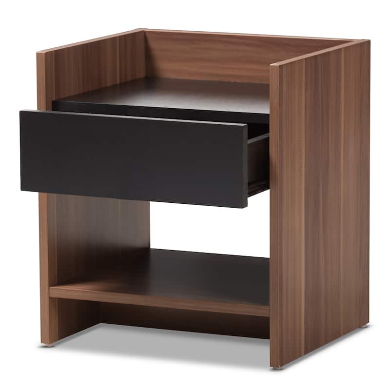 Modern Two-Tone Walnut and Black Wood 1-Drawer Nightstand by Baxton Studio
