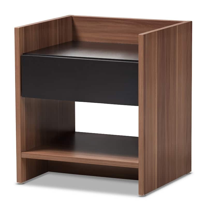 Modern Two-Tone Walnut and Black Wood 1-Drawer Nightstand by Baxton Studio