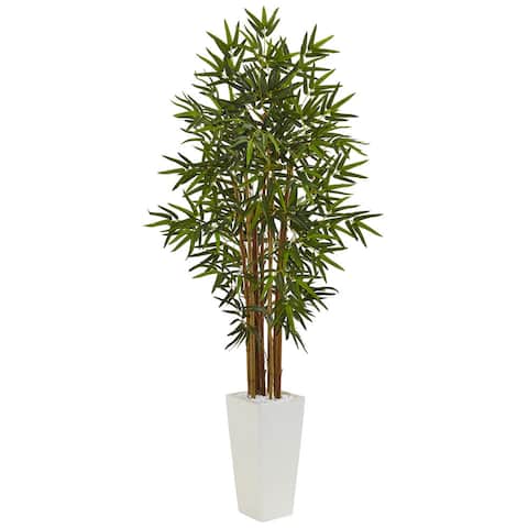 Nearly Natural Green 5-foot Bamboo Tree in White Tower Planter