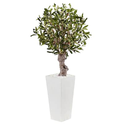 Nearly Natural 3.5-foot Olive Tree Silk Plant in White Tower Planter
