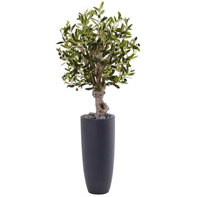Nearly Natural 3.5-foot Olive Tree Silk Plant in Grey Cylinder Planter
