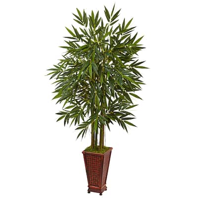 Nearly Natural 5.5-foot Silk Bamboo Tree in Decorative Wood Planter