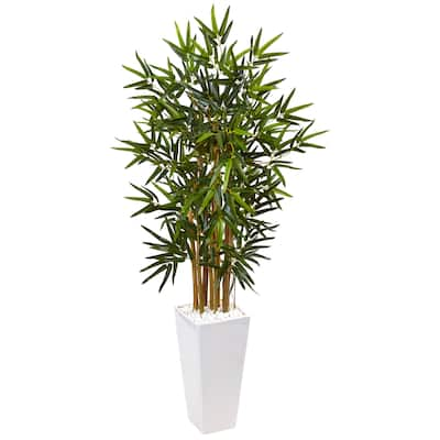 Nearly Natural 4-foot Bamboo Tree in White Tower Planter