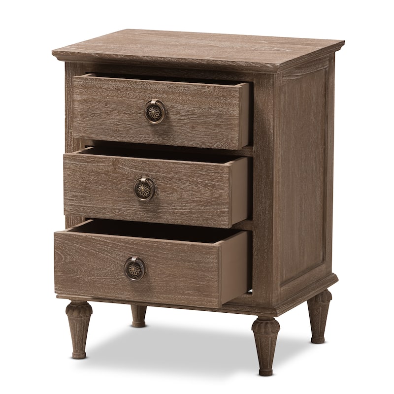 Rustic Wood 3-Drawer Nightstand by Baxton Studio