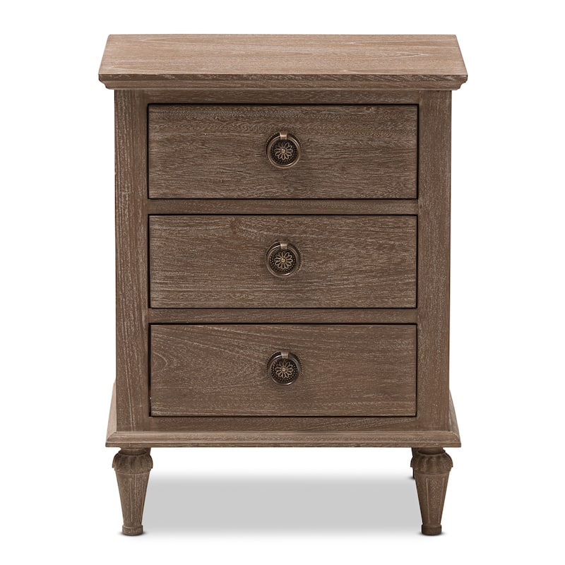 Rustic Wood 3-Drawer Nightstand by Baxton Studio