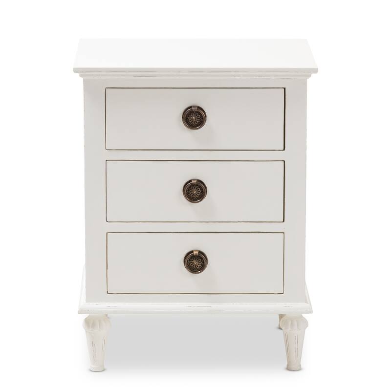Rustic Wood 3-Drawer Nightstand by Baxton Studio - Off-White