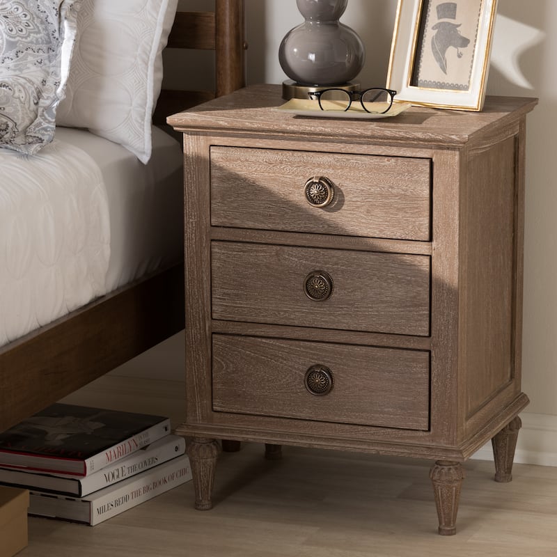 Rustic Wood 3-Drawer Nightstand by Baxton Studio
