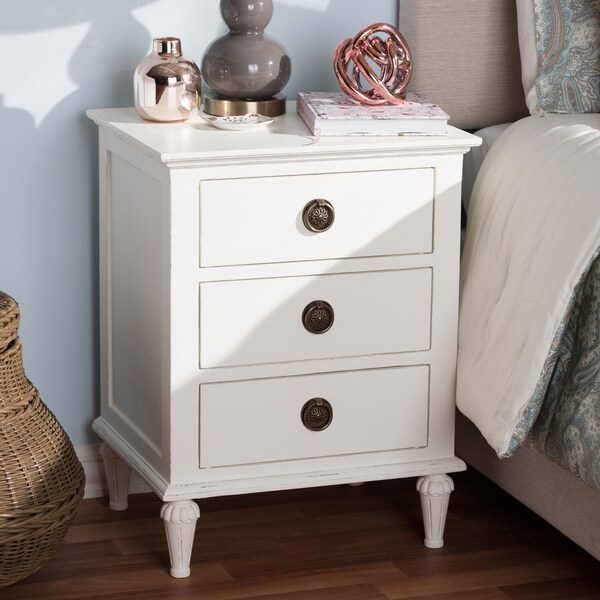 Rustic Wood 3 Drawer Nightstand by Baxton Studio On Sale Bed