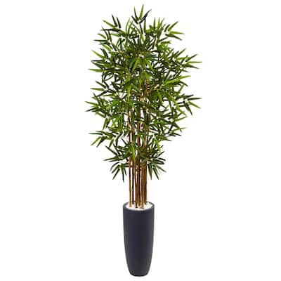 Nearly Natural 5-foot Bamboo Tree in Grey Cylinder Planter