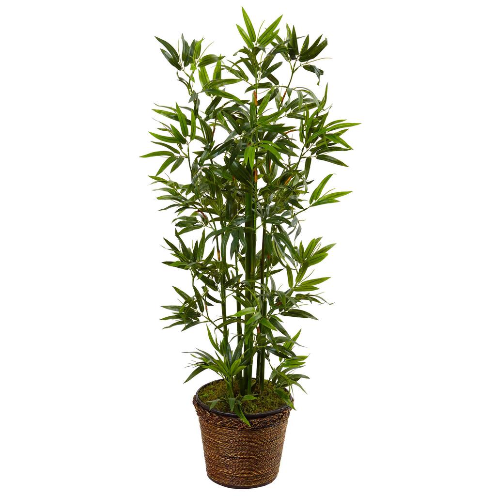 Nearly Natural 4-foot Bamboo Tree in Coiled Rope Planter