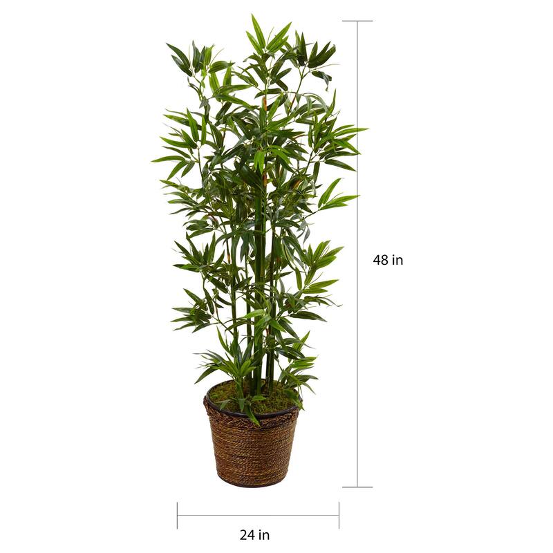 Nearly Natural 4-foot Bamboo Tree in Coiled Rope Planter