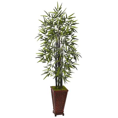 Nearly Natural Silk 5.5-foot Artificial Black Bamboo Tree in Decorative Planter