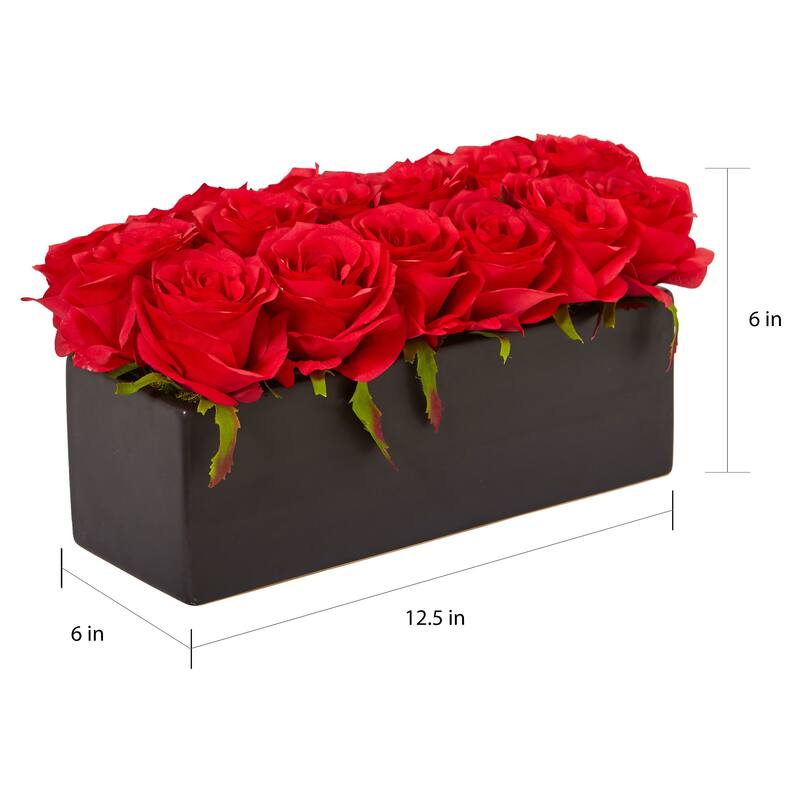 Nearly Natural Roses in Rectangular Planter