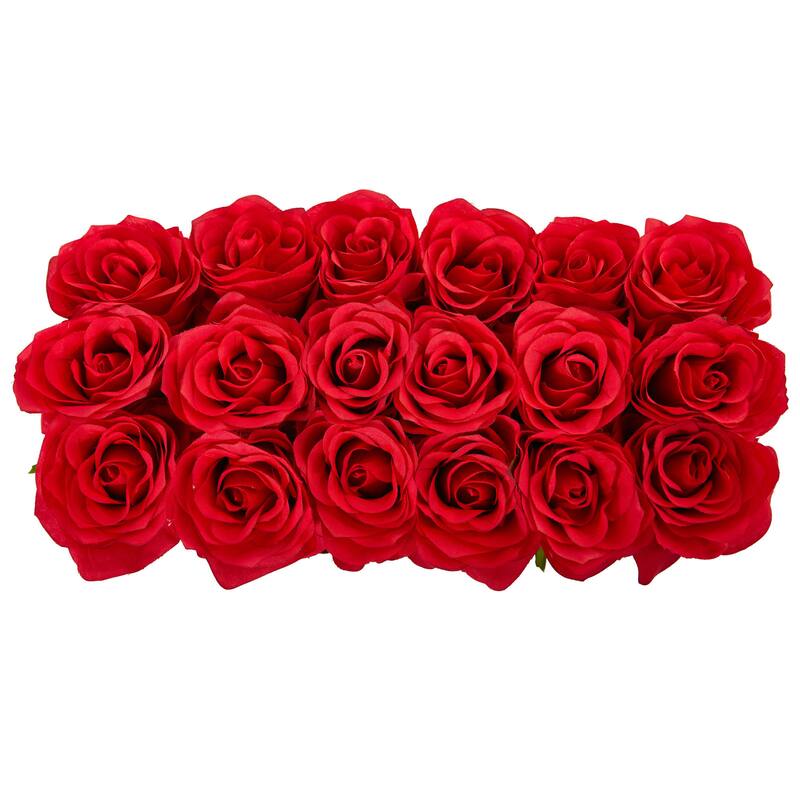 Nearly Natural Roses in Rectangular Planter