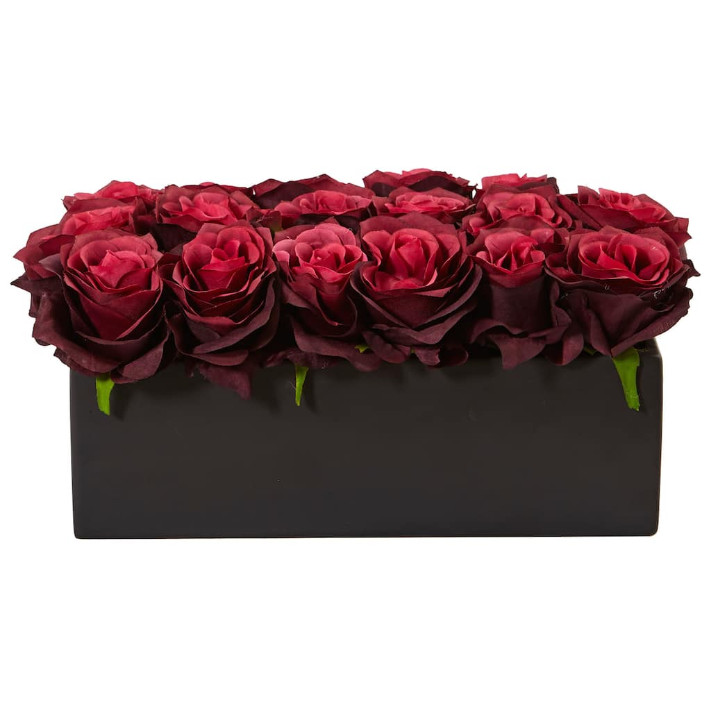 Nearly Natural Roses in Rectangular Planter
