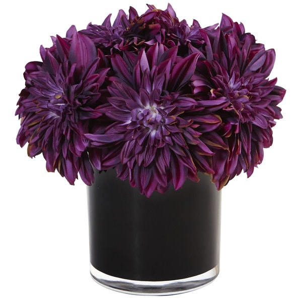 Nearly Natural Dahlia Mum in Black Glossy Cylinder