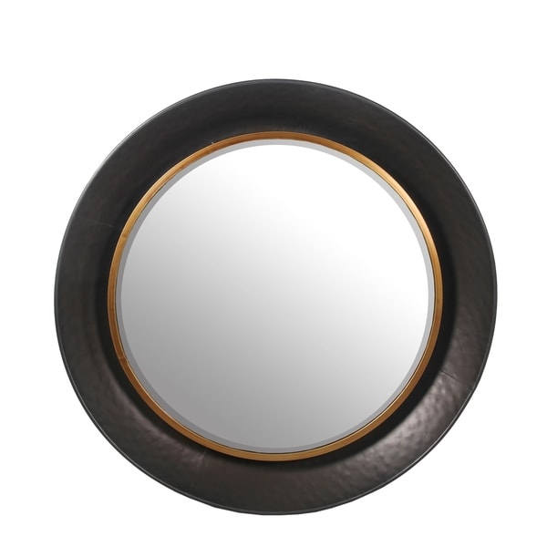 Shop Charcoal Metal Large Round Beveled Mirror - Gun Metal - Overstock