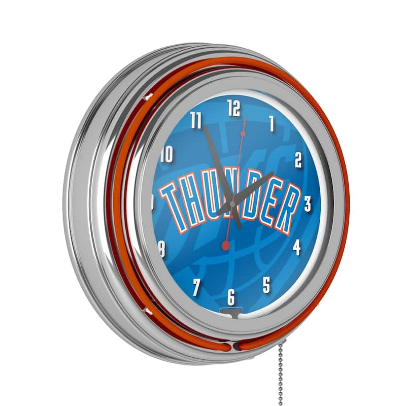 NBA Chrome Double Rung Neon Clock - Fade - 14.5" x 14.5" x 3" - Oklahoma City Thunder