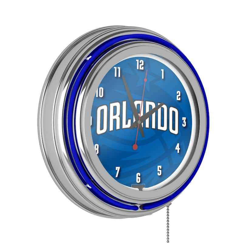 NBA Chrome Double Rung Neon Clock - Fade - 14.5" x 14.5" x 3" - Orlando Magic