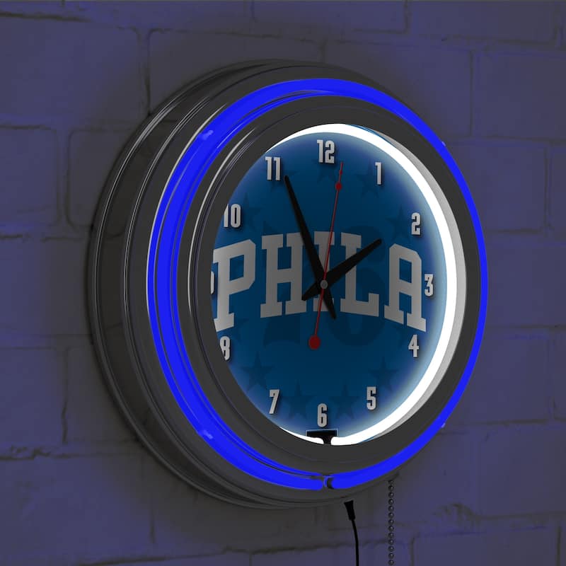 NBA Chrome Double Rung Neon Clock - Fade - 14.5" x 14.5" x 3"