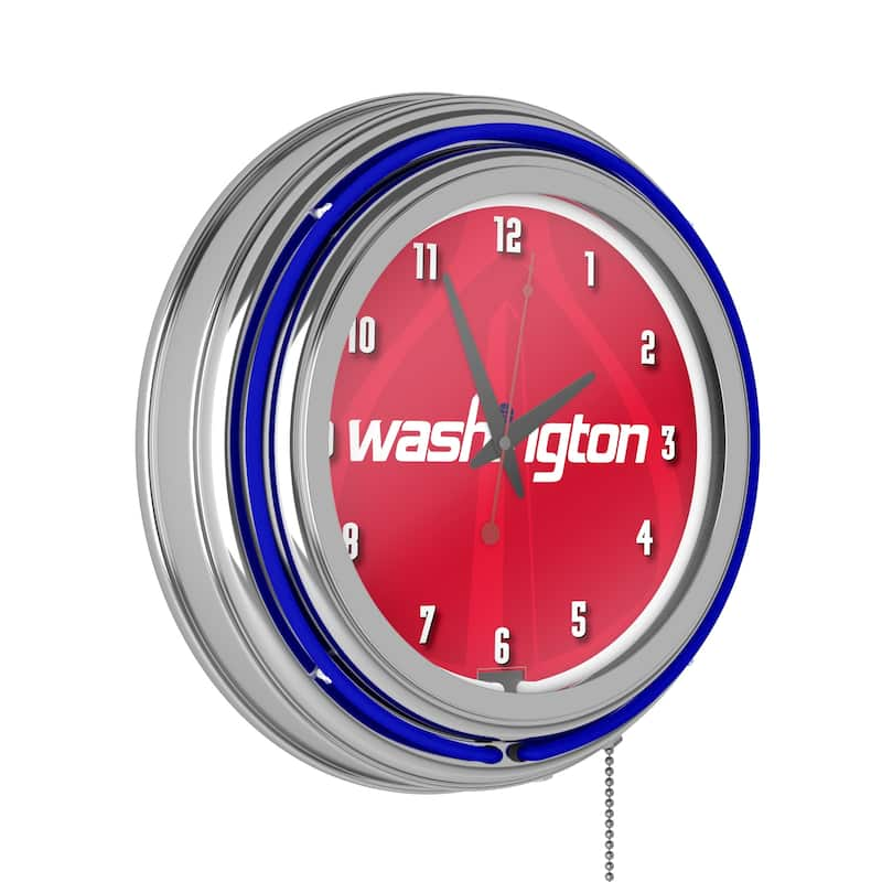 NBA Chrome Double Rung Neon Clock - Fade - 14.5" x 14.5" x 3" - Washington Wizards