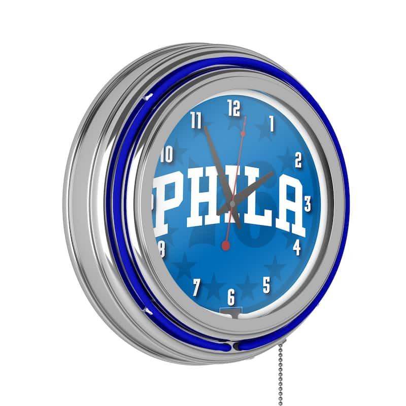 NBA Chrome Double Rung Neon Clock - Fade - 14.5" x 14.5" x 3" - Philadelphia 76ers