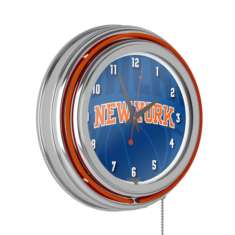 NBA Chrome Double Rung Neon Clock - Fade - 14.5" x 14.5" x 3" - New York Knicks