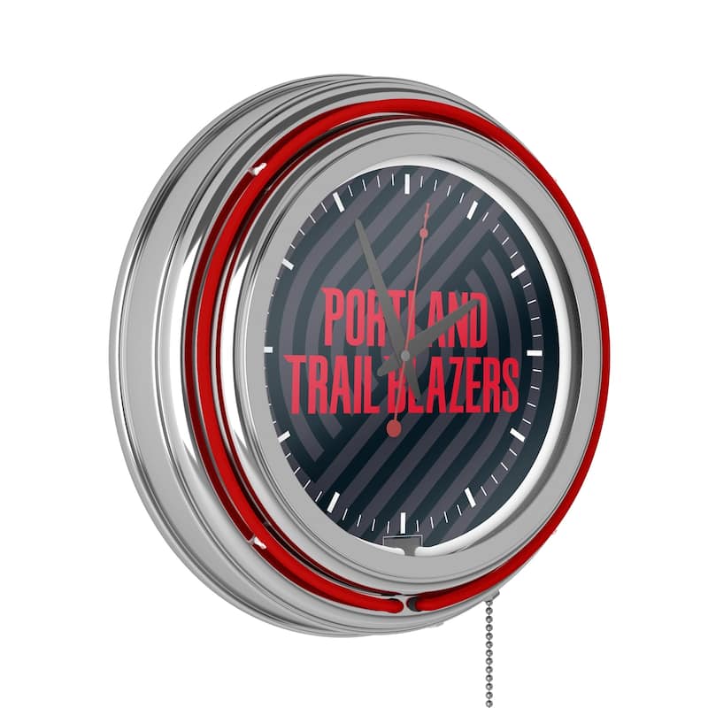 NBA Chrome Double Rung Neon Clock - Fade - 14.5" x 14.5" x 3" - Portland Trail Blazers