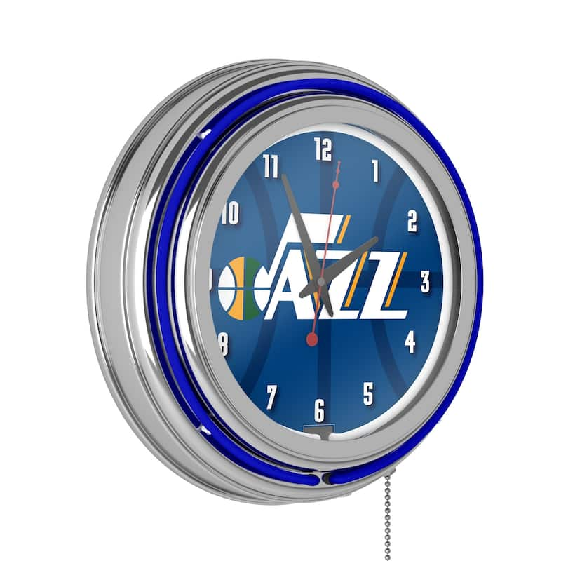 NBA Chrome Double Rung Neon Clock - Fade - 14.5" x 14.5" x 3" - Utah Jazz