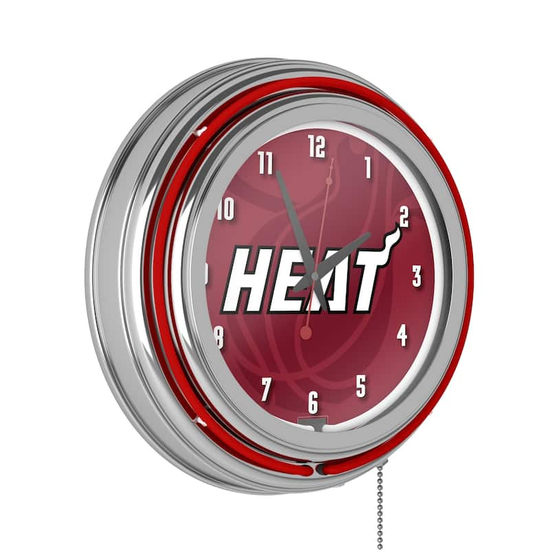 NBA Chrome Double Rung Neon Clock - Fade - 14.5" x 14.5" x 3" - Miami Heat