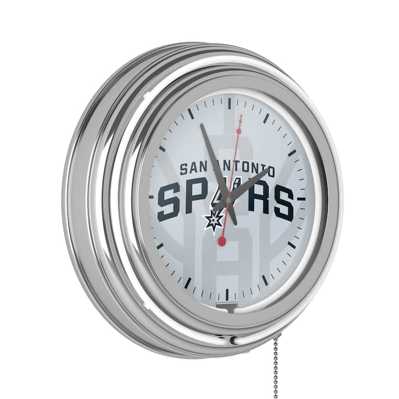 NBA Chrome Double Rung Neon Clock - Fade - 14.5" x 14.5" x 3" - San Antonio Spurs