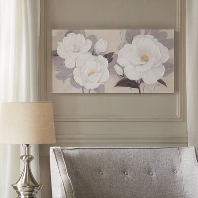 Madison Park Midday Bloom Florals White Hand Paint Embellished Canvas
