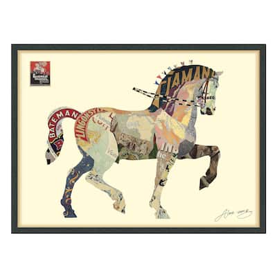 Empire Art "Carousel Horse" Alex Zeng's dimensional collage, under glass & a black shadow box frame