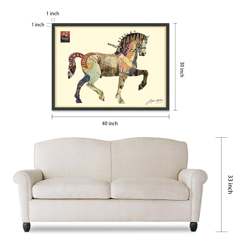 Empire Art "Carousel Horse" Alex Zeng's dimensional collage, under glass & a black shadow box frame