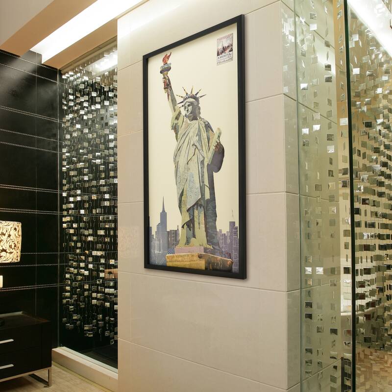Empire Art "Lady Liberty" Alex Zeng's dimensional collage, under glass & a black shadow box frame