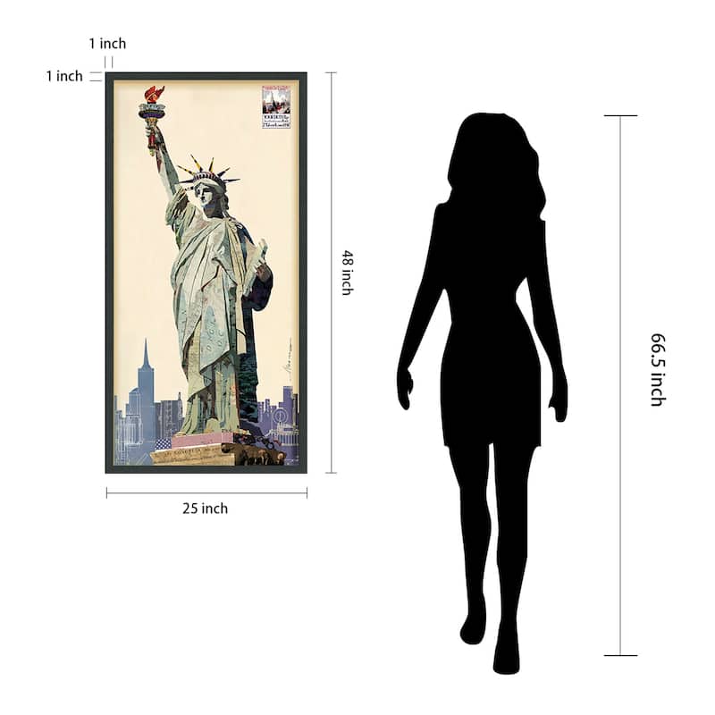 Empire Art "Lady Liberty" Alex Zeng's dimensional collage, under glass & a black shadow box frame